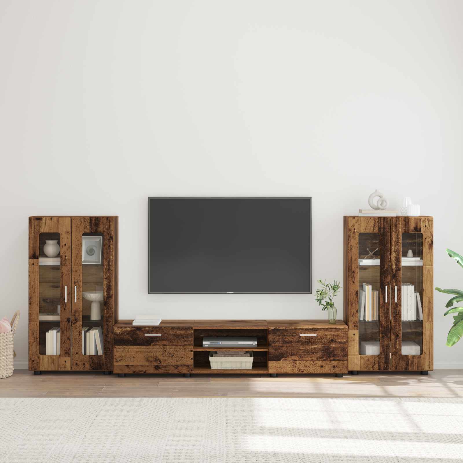 Tv-meubelset met lade FLORIN 3 pcs Oudhout Bewerkt hout is nu te koop bij PeponiXL, paradijselijk wonen!