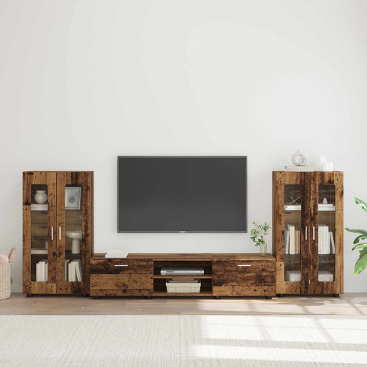 Tv-meubelset met lade FLORIN 3 pcs Oudhout Bewerkt hout is nu te koop bij PeponiXL, paradijselijk wonen!