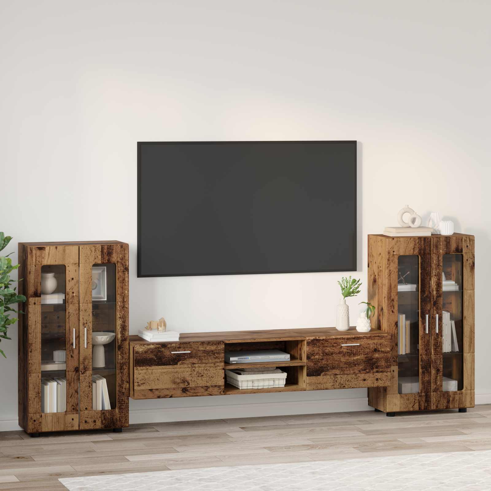 Tv-meubelset met lade FLORIN 3 pcs Oudhout Bewerkt hout is nu te koop bij PeponiXL, paradijselijk wonen!