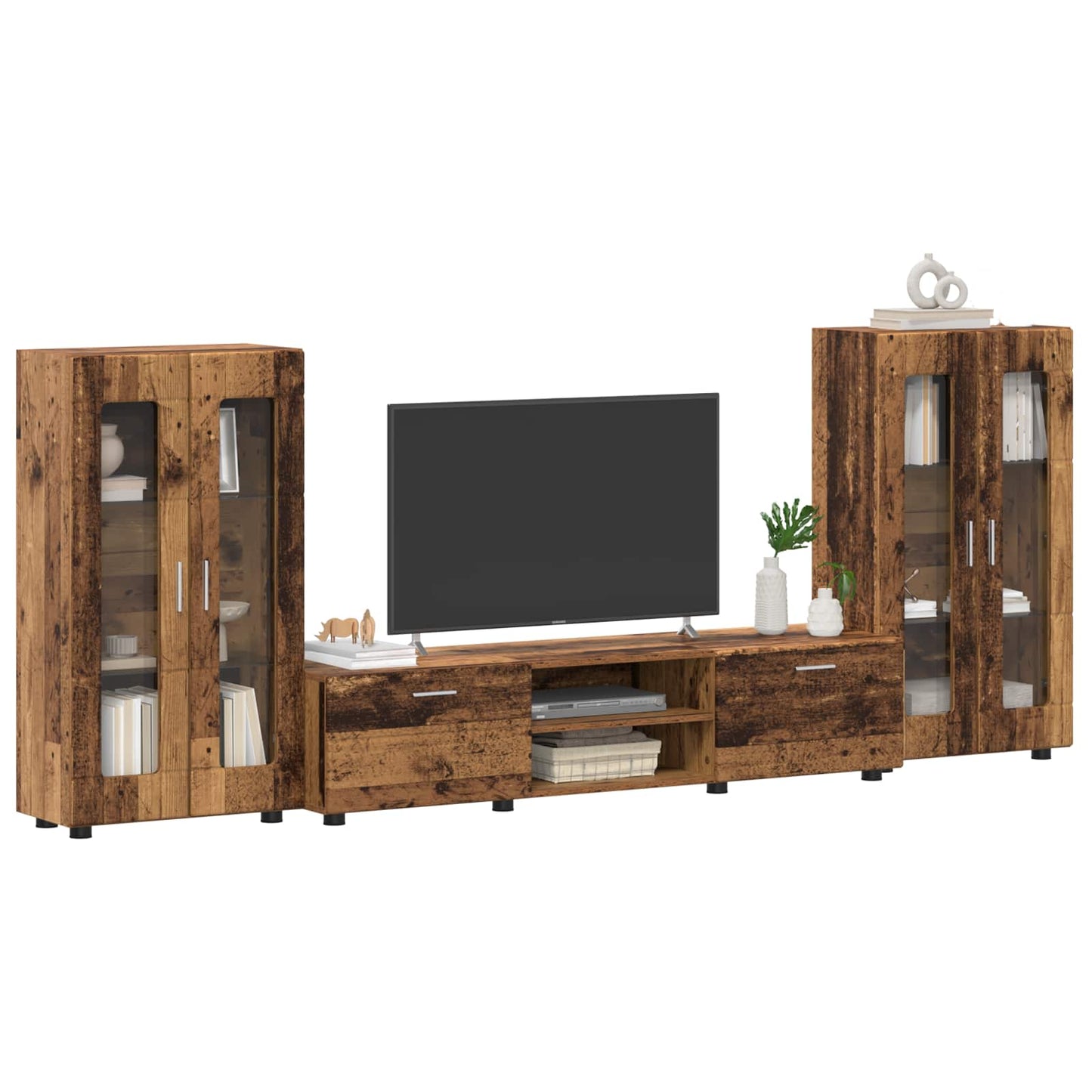 Tv-meubelset met lade FLORIN 3 pcs Oudhout Bewerkt hout is nu te koop bij PeponiXL, paradijselijk wonen!