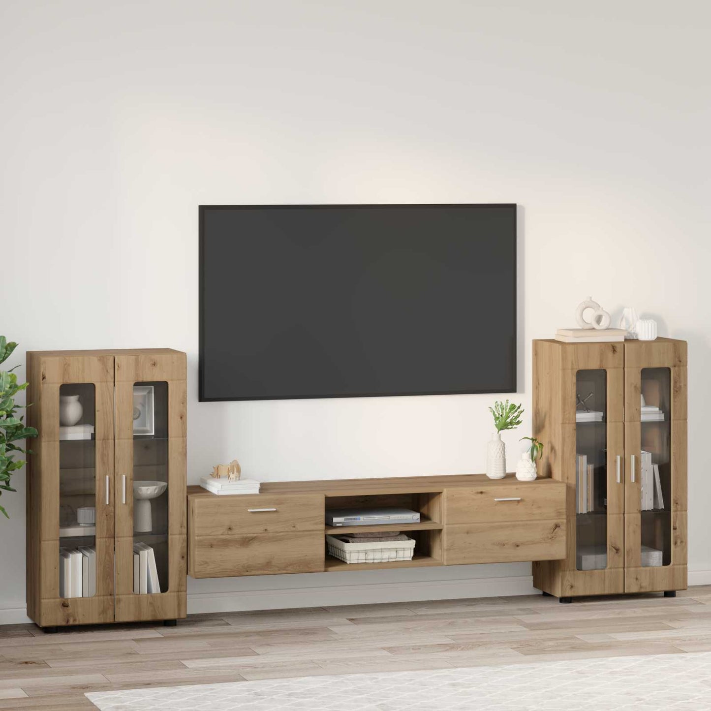 Tv-meubelset met lade FLORIN 3 pcs Artisan Eiken Bewerkt hout is nu te koop bij PeponiXL, paradijselijk wonen!