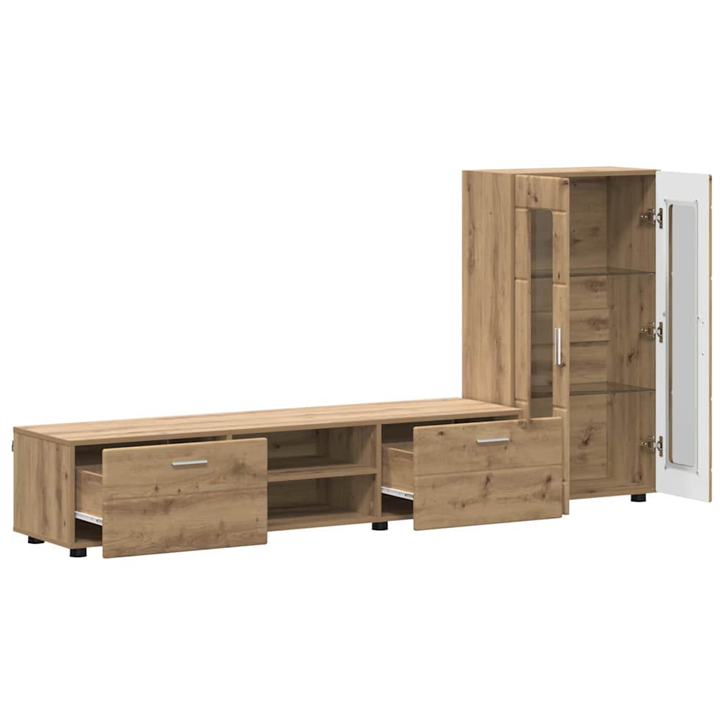 Tv-meubelset met lade FLORIN 3 pcs Artisan Eiken Bewerkt hout is nu te koop bij PeponiXL, paradijselijk wonen!