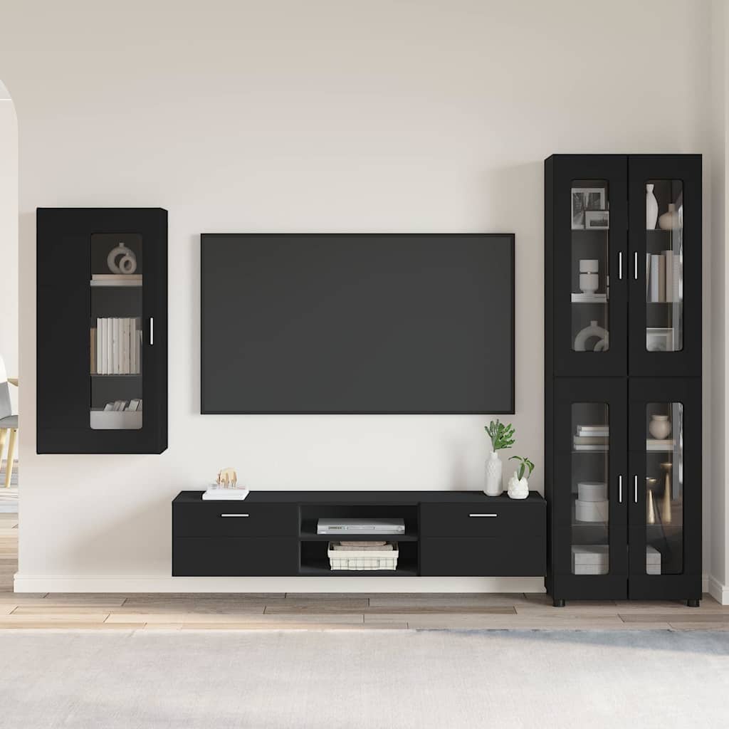 Tv-meubelset met lade met plank FLORIN 3 pcs Zwart Bewerkt hout is nu te koop bij PeponiXL, paradijselijk wonen!