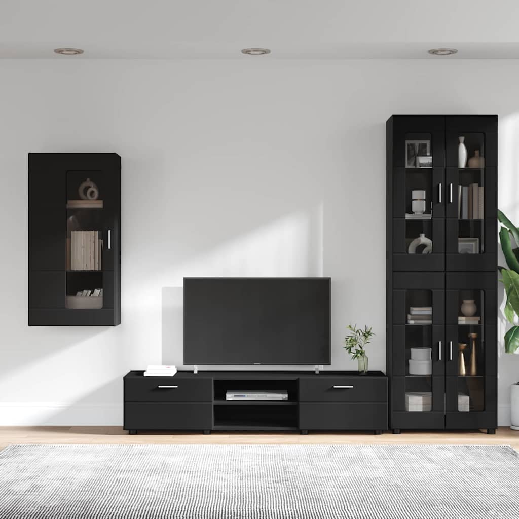 Tv-meubelset met lade met plank FLORIN 3 pcs Zwart Bewerkt hout is nu te koop bij PeponiXL, paradijselijk wonen!