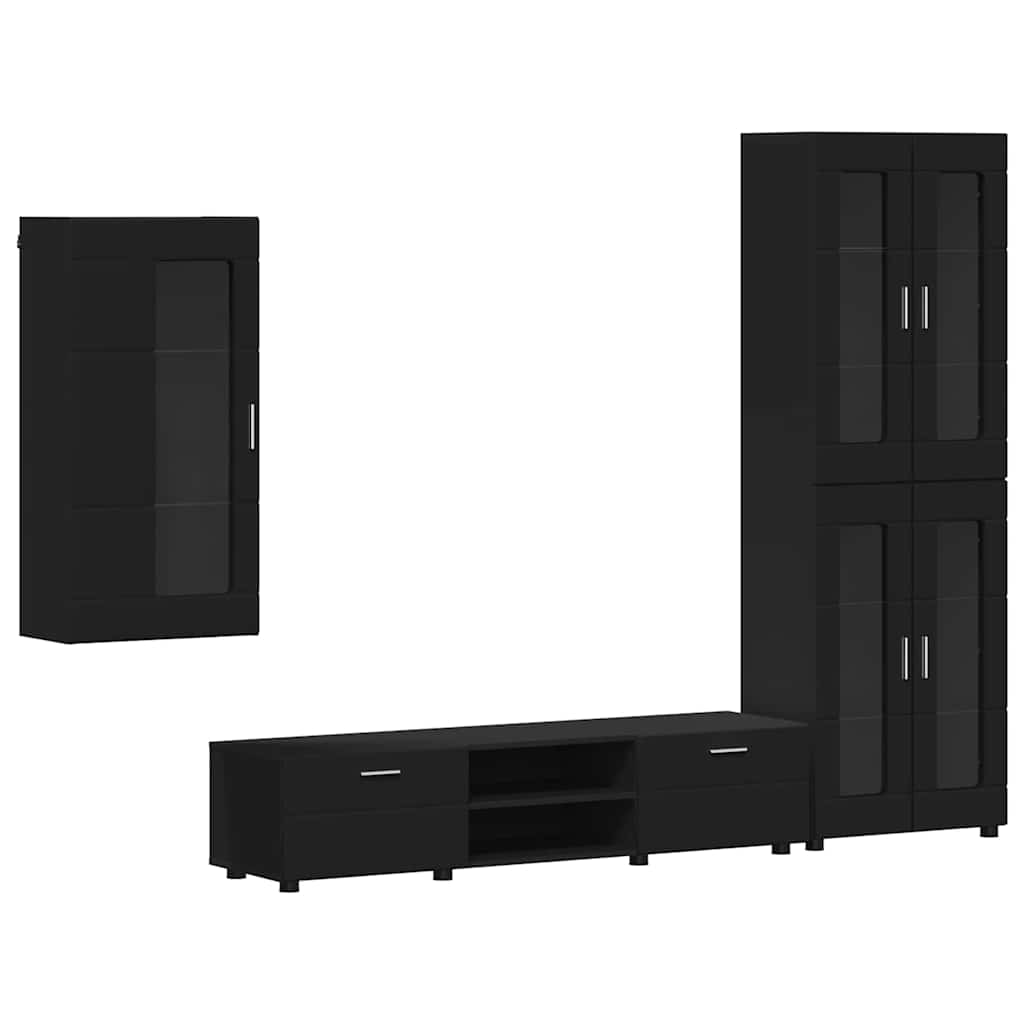 Tv-meubelset met lade met plank FLORIN 3 pcs Zwart Bewerkt hout is nu te koop bij PeponiXL, paradijselijk wonen!
