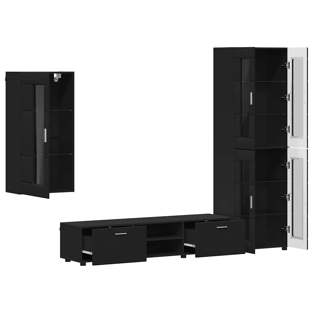 Tv-meubelset met lade met plank FLORIN 3 pcs Zwart Bewerkt hout is nu te koop bij PeponiXL, paradijselijk wonen!