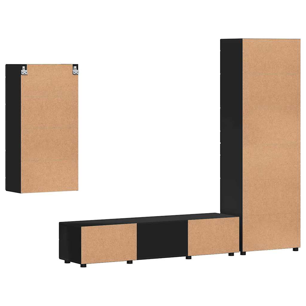 Tv-meubelset met lade met plank FLORIN 3 pcs Zwart Bewerkt hout is nu te koop bij PeponiXL, paradijselijk wonen!