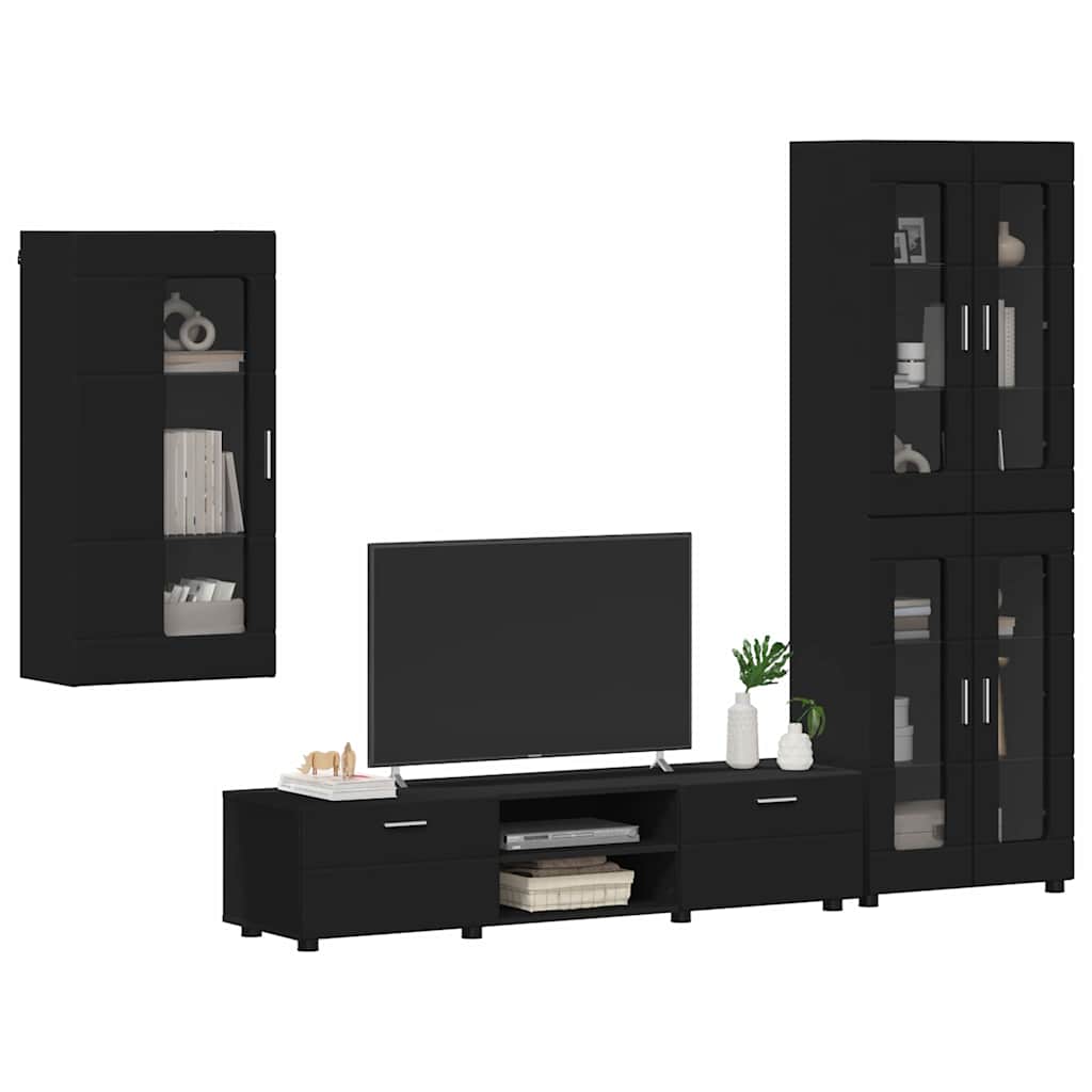 Tv-meubelset met lade met plank FLORIN 3 pcs Zwart Bewerkt hout is nu te koop bij PeponiXL, paradijselijk wonen!