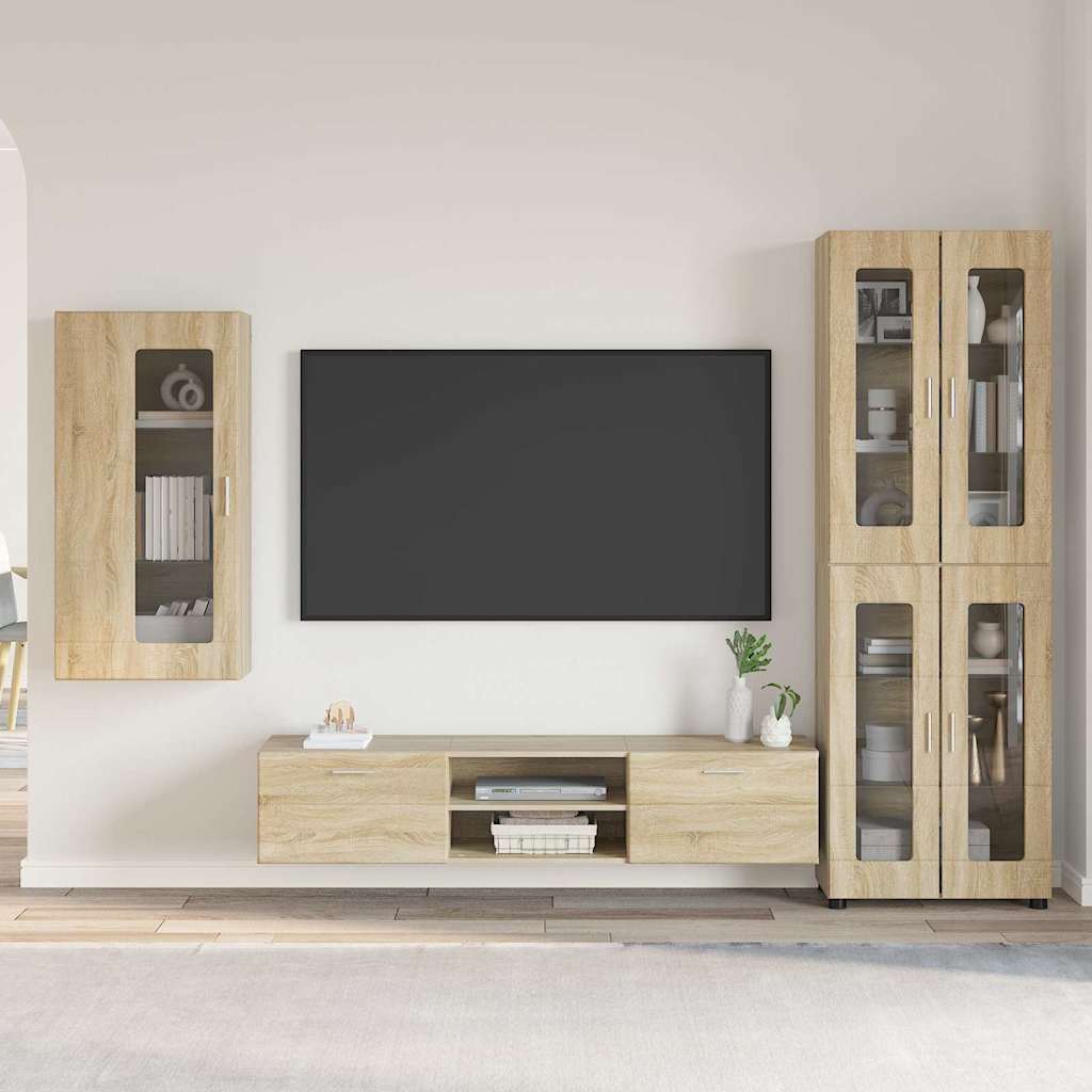 Tv-meubelset met lade FLORIN 3 pcs Sonoma Eiken Bewerkt hout is nu te koop bij PeponiXL, paradijselijk wonen!