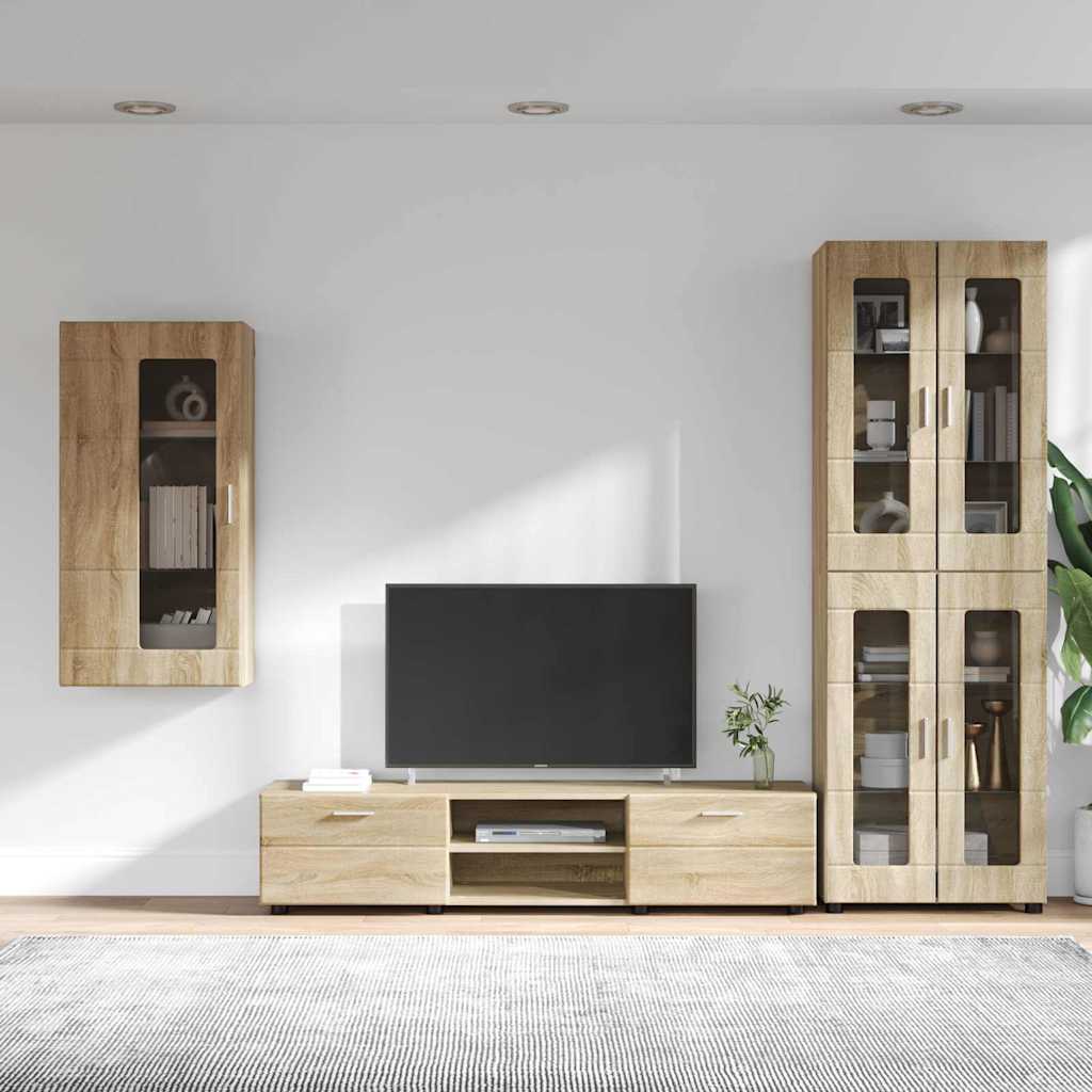 Tv-meubelset met lade FLORIN 3 pcs Sonoma Eiken Bewerkt hout is nu te koop bij PeponiXL, paradijselijk wonen!