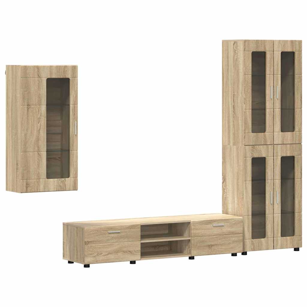 Tv-meubelset met lade FLORIN 3 pcs Sonoma Eiken Bewerkt hout is nu te koop bij PeponiXL, paradijselijk wonen!