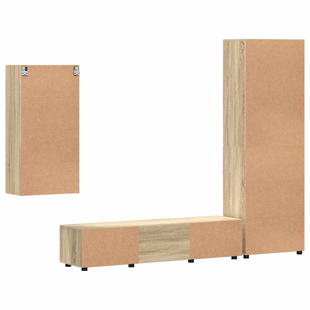 Tv-meubelset met lade FLORIN 3 pcs Sonoma Eiken Bewerkt hout is nu te koop bij PeponiXL, paradijselijk wonen!