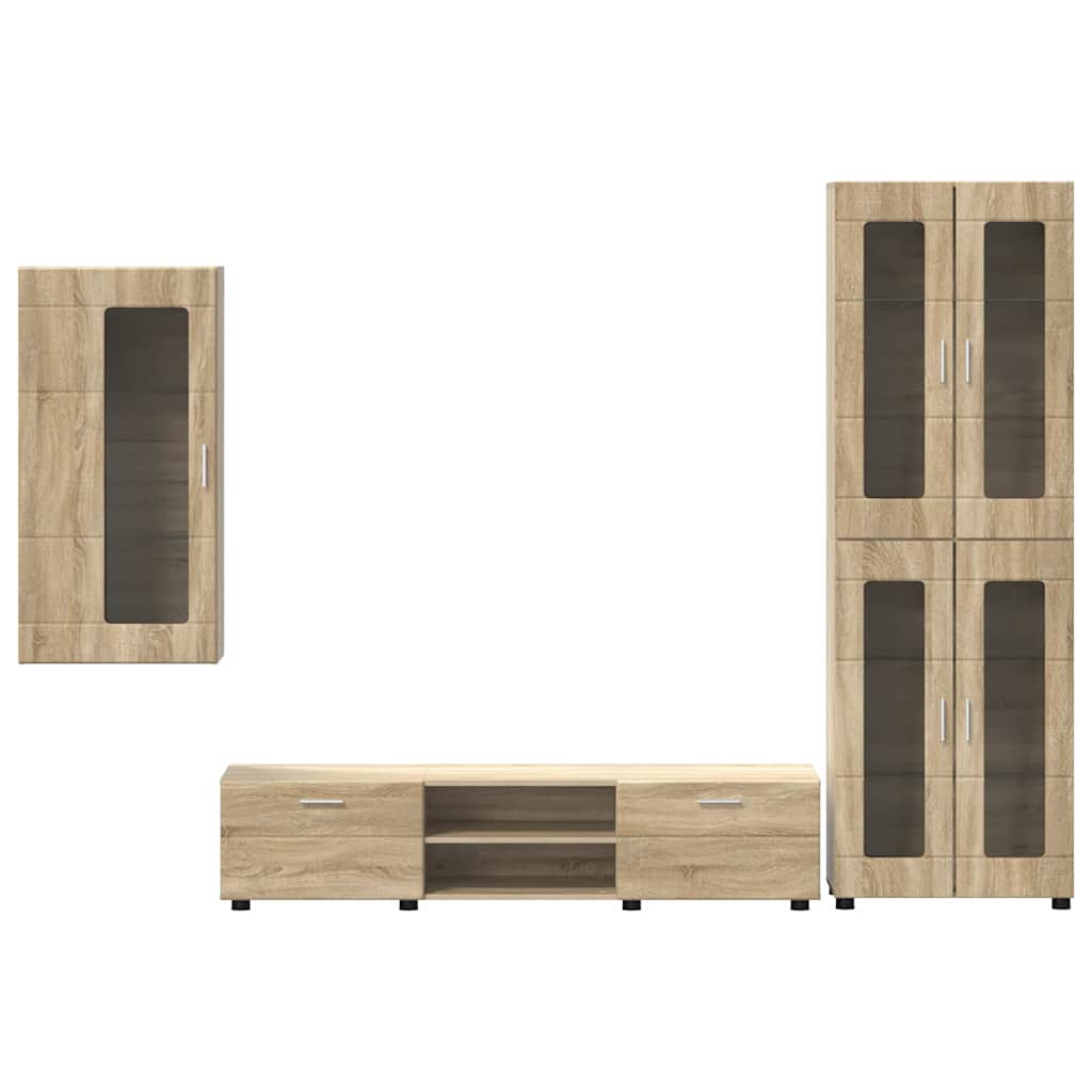 Tv-meubelset met lade FLORIN 3 pcs Sonoma Eiken Bewerkt hout is nu te koop bij PeponiXL, paradijselijk wonen!
