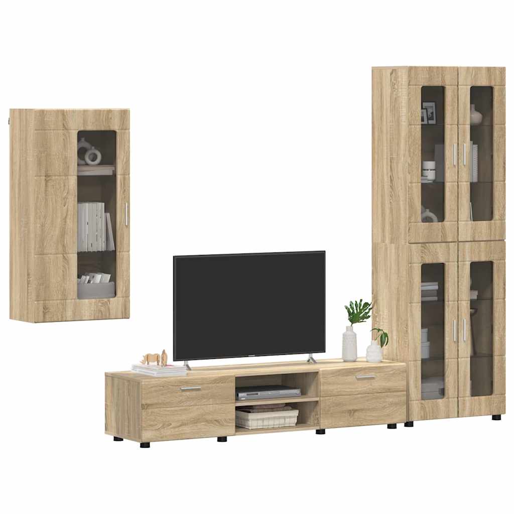 Tv-meubelset met lade FLORIN 3 pcs Sonoma Eiken Bewerkt hout is nu te koop bij PeponiXL, paradijselijk wonen!