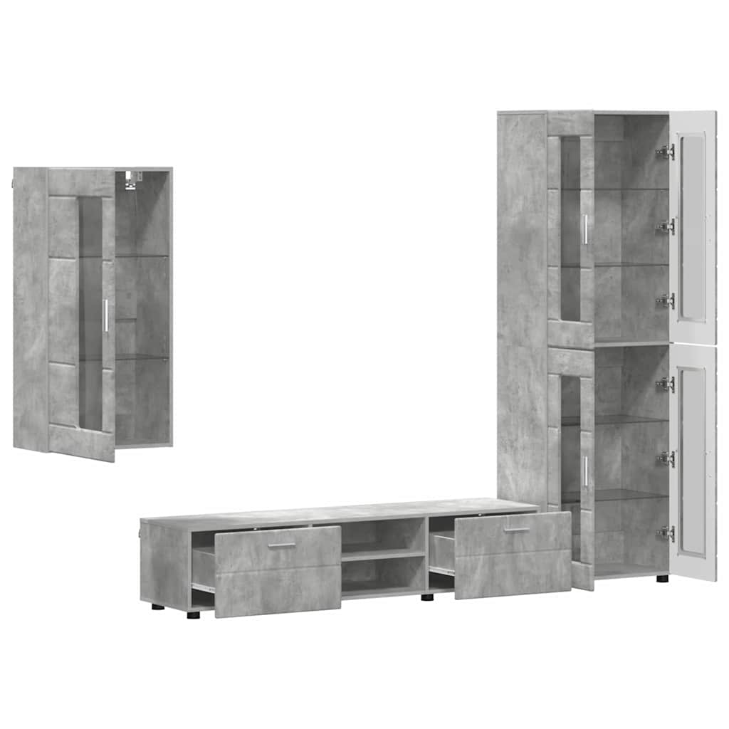 Tv-meubelset met lade FLORIN 3 pcs Beton Grijs Bewerkt hout is nu te koop bij PeponiXL, paradijselijk wonen!