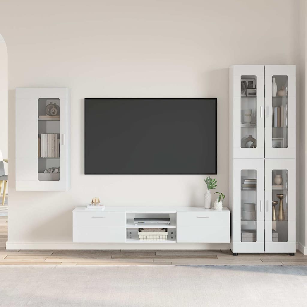 Tv-meubelset met lade FLORIN 3 pcs Hoogglans wit Bewerkt hout is nu te koop bij PeponiXL, paradijselijk wonen!