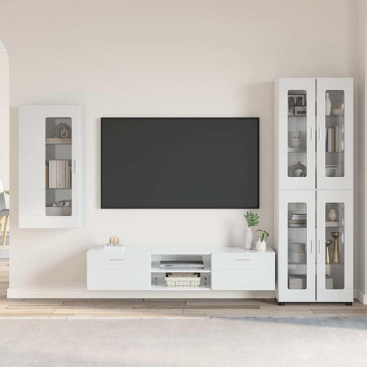 Tv-meubelset met lade FLORIN 3 pcs Hoogglans wit Bewerkt hout is nu te koop bij PeponiXL, paradijselijk wonen!