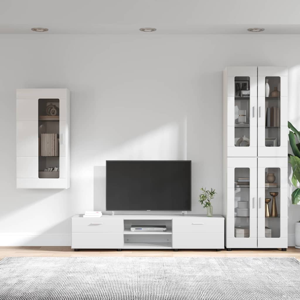 Tv-meubelset met lade FLORIN 3 pcs Hoogglans wit Bewerkt hout is nu te koop bij PeponiXL, paradijselijk wonen!