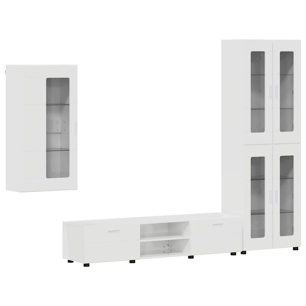 Tv-meubelset met lade FLORIN 3 pcs Hoogglans wit Bewerkt hout is nu te koop bij PeponiXL, paradijselijk wonen!