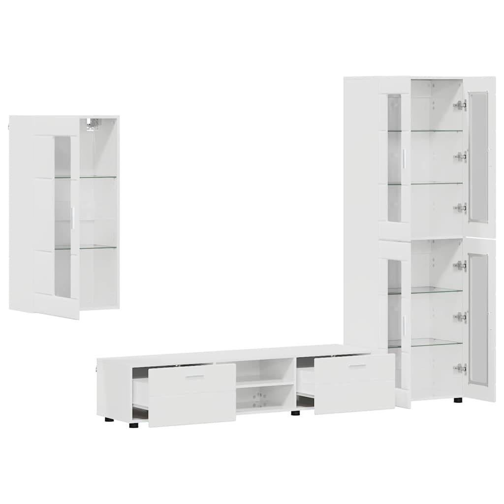 Tv-meubelset met lade FLORIN 3 pcs Hoogglans wit Bewerkt hout is nu te koop bij PeponiXL, paradijselijk wonen!
