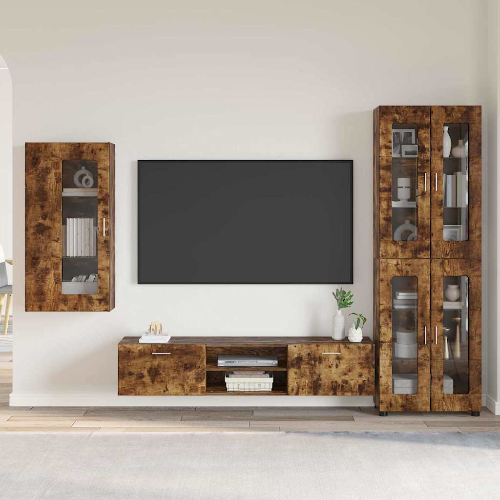 Tv-meubelset met lade FLORIN 3 pcs Gerookt eiken Bewerkt hout is nu te koop bij PeponiXL, paradijselijk wonen!