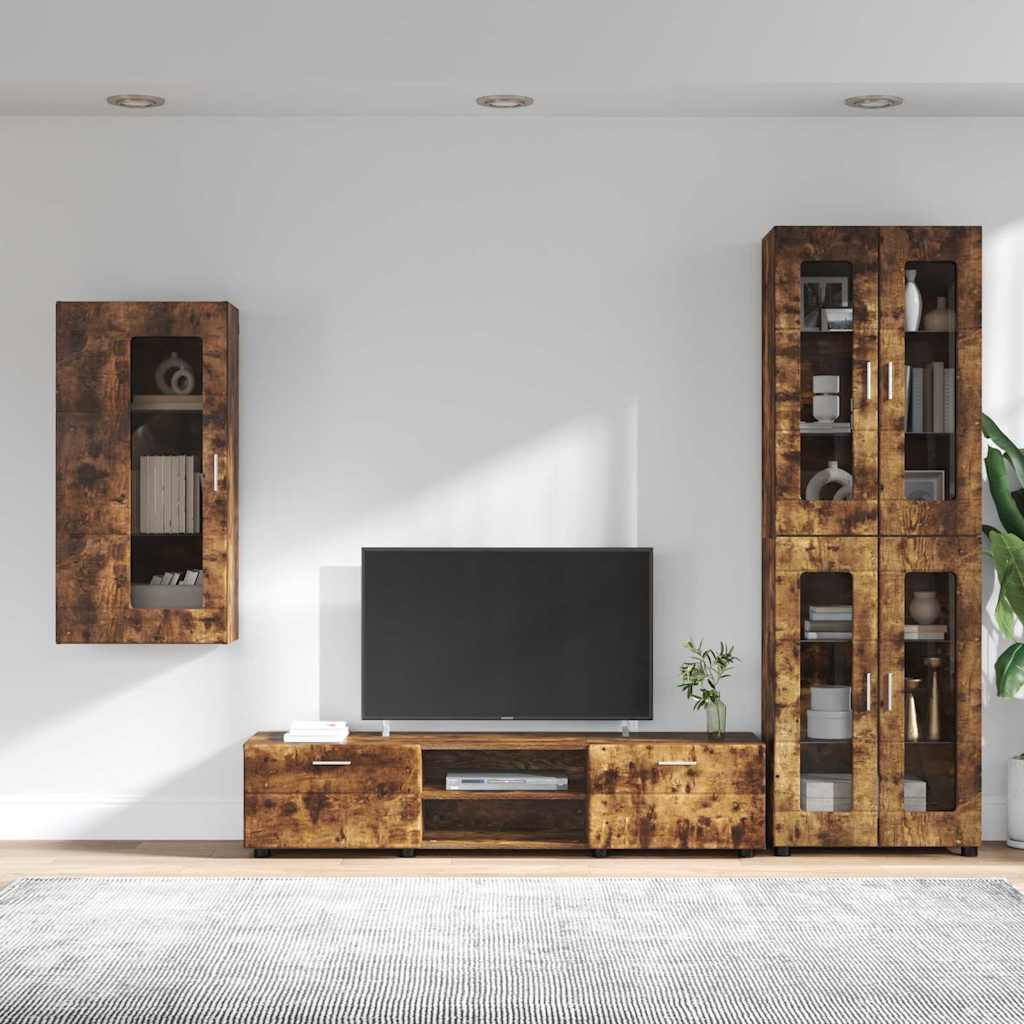 Tv-meubelset met lade FLORIN 3 pcs Gerookt eiken Bewerkt hout is nu te koop bij PeponiXL, paradijselijk wonen!