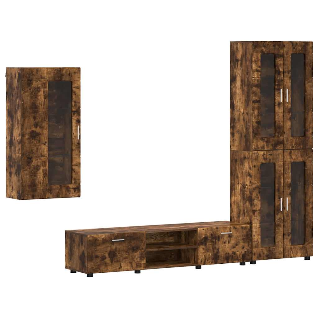Tv-meubelset met lade FLORIN 3 pcs Gerookt eiken Bewerkt hout is nu te koop bij PeponiXL, paradijselijk wonen!