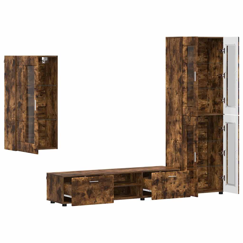 Tv-meubelset met lade FLORIN 3 pcs Gerookt eiken Bewerkt hout is nu te koop bij PeponiXL, paradijselijk wonen!