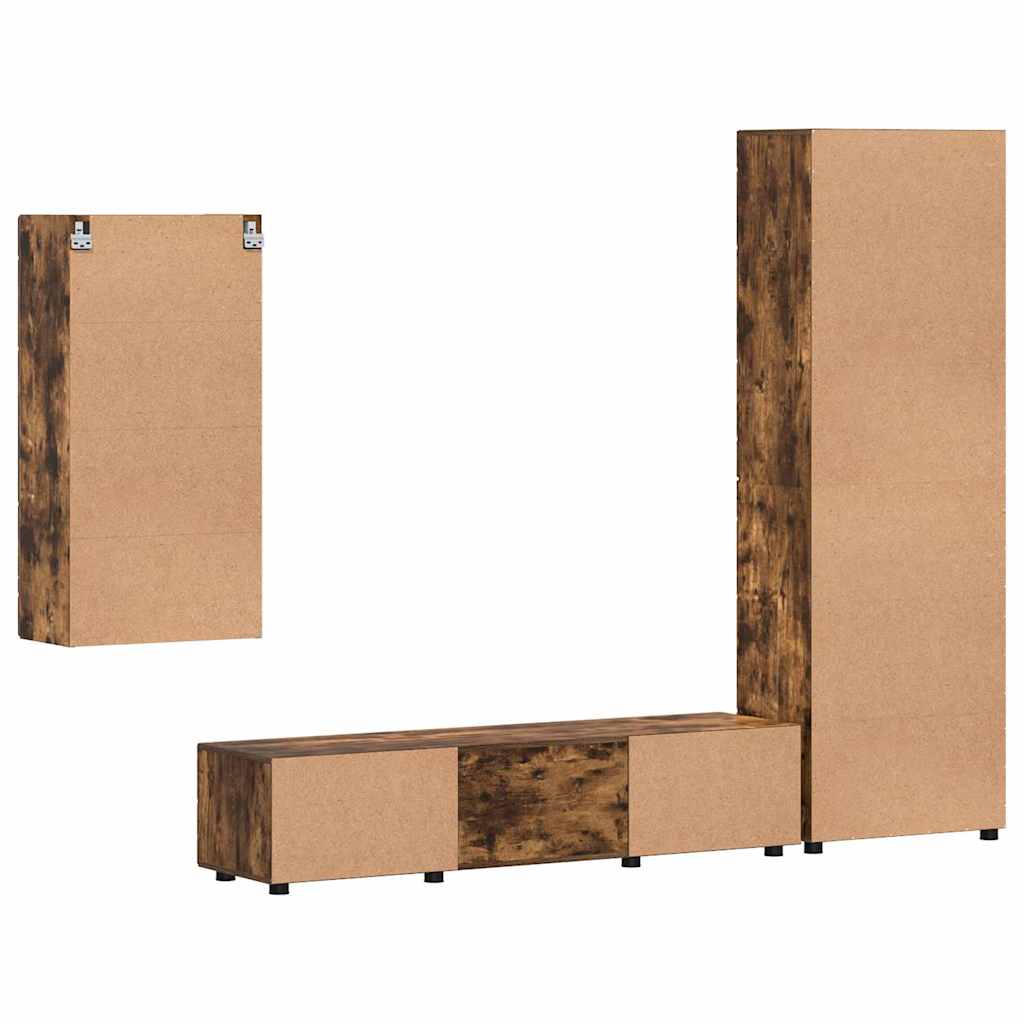 Tv-meubelset met lade FLORIN 3 pcs Gerookt eiken Bewerkt hout is nu te koop bij PeponiXL, paradijselijk wonen!