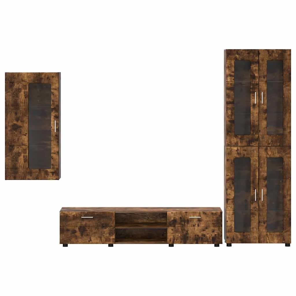 Tv-meubelset met lade FLORIN 3 pcs Gerookt eiken Bewerkt hout is nu te koop bij PeponiXL, paradijselijk wonen!