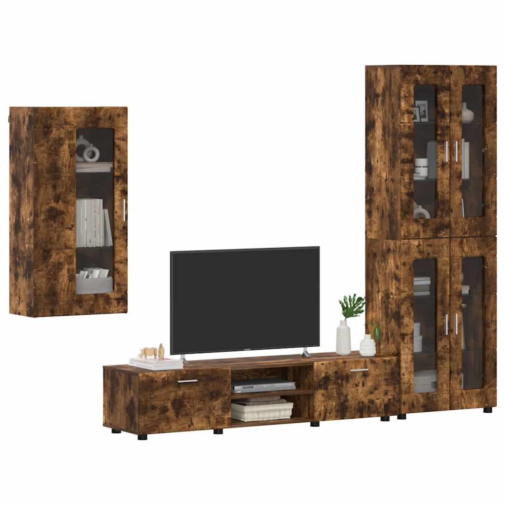 Tv-meubelset met lade FLORIN 3 pcs Gerookt eiken Bewerkt hout is nu te koop bij PeponiXL, paradijselijk wonen!