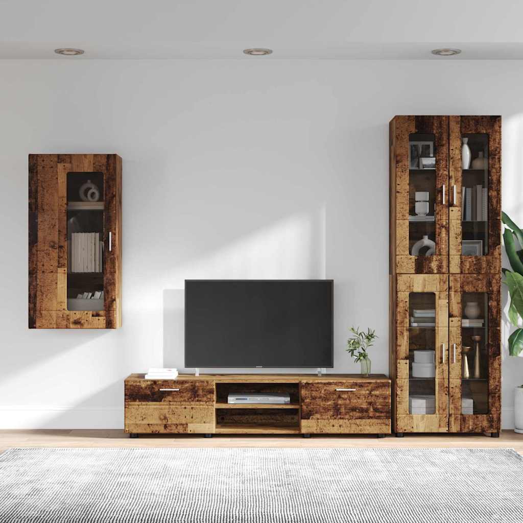 Tv-meubelset met lade FLORIN 3 pcs Oudhout Bewerkt hout is nu te koop bij PeponiXL, paradijselijk wonen!
