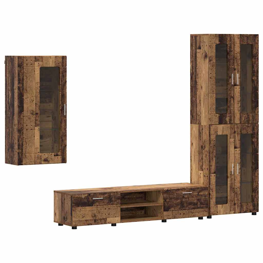 Tv-meubelset met lade FLORIN 3 pcs Oudhout Bewerkt hout is nu te koop bij PeponiXL, paradijselijk wonen!