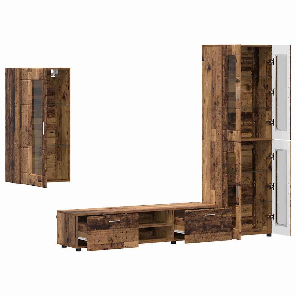 Tv-meubelset met lade FLORIN 3 pcs Oudhout Bewerkt hout is nu te koop bij PeponiXL, paradijselijk wonen!