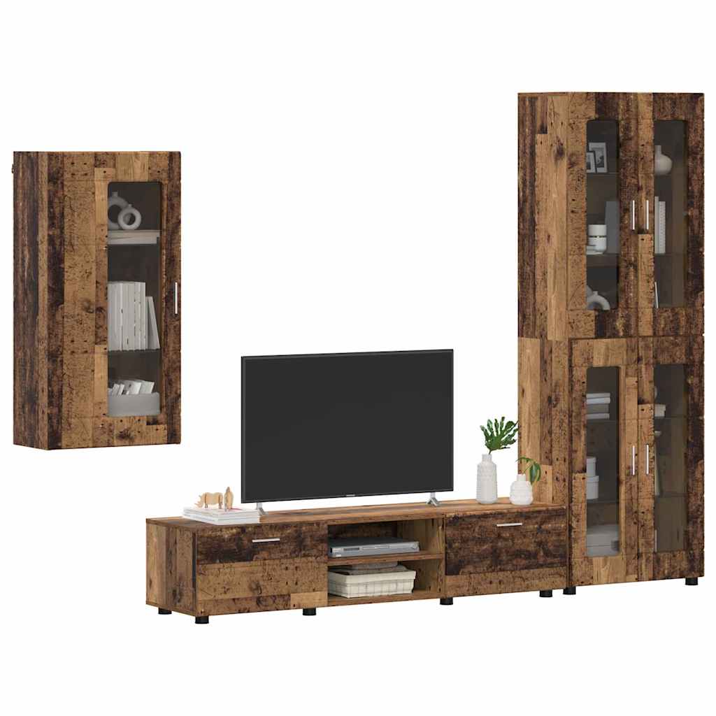 Tv-meubelset met lade FLORIN 3 pcs Oudhout Bewerkt hout is nu te koop bij PeponiXL, paradijselijk wonen!