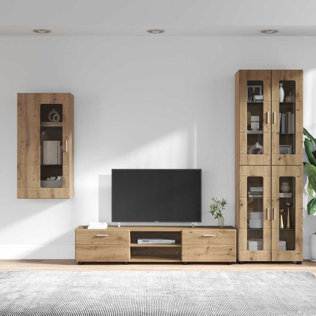 Tv-meubelset met lade FLORIN 3 pcs Artisan Eiken Bewerkt hout is nu te koop bij PeponiXL, paradijselijk wonen!
