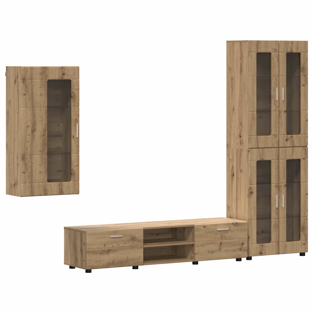 Tv-meubelset met lade FLORIN 3 pcs Artisan Eiken Bewerkt hout is nu te koop bij PeponiXL, paradijselijk wonen!