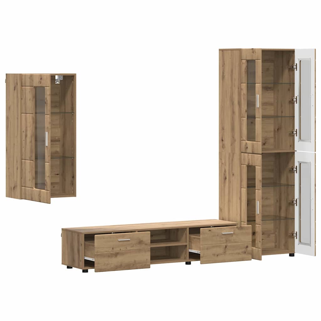 Tv-meubelset met lade FLORIN 3 pcs Artisan Eiken Bewerkt hout is nu te koop bij PeponiXL, paradijselijk wonen!