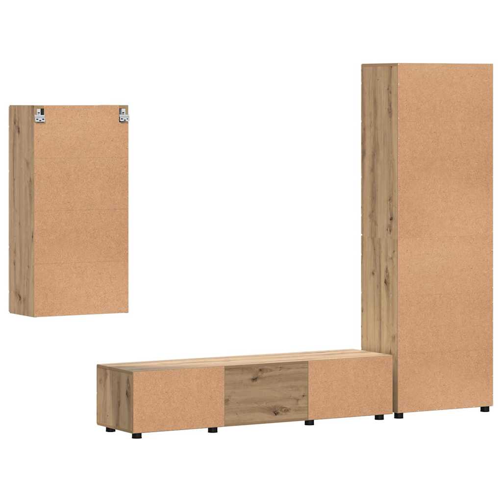 Tv-meubelset met lade FLORIN 3 pcs Artisan Eiken Bewerkt hout is nu te koop bij PeponiXL, paradijselijk wonen!