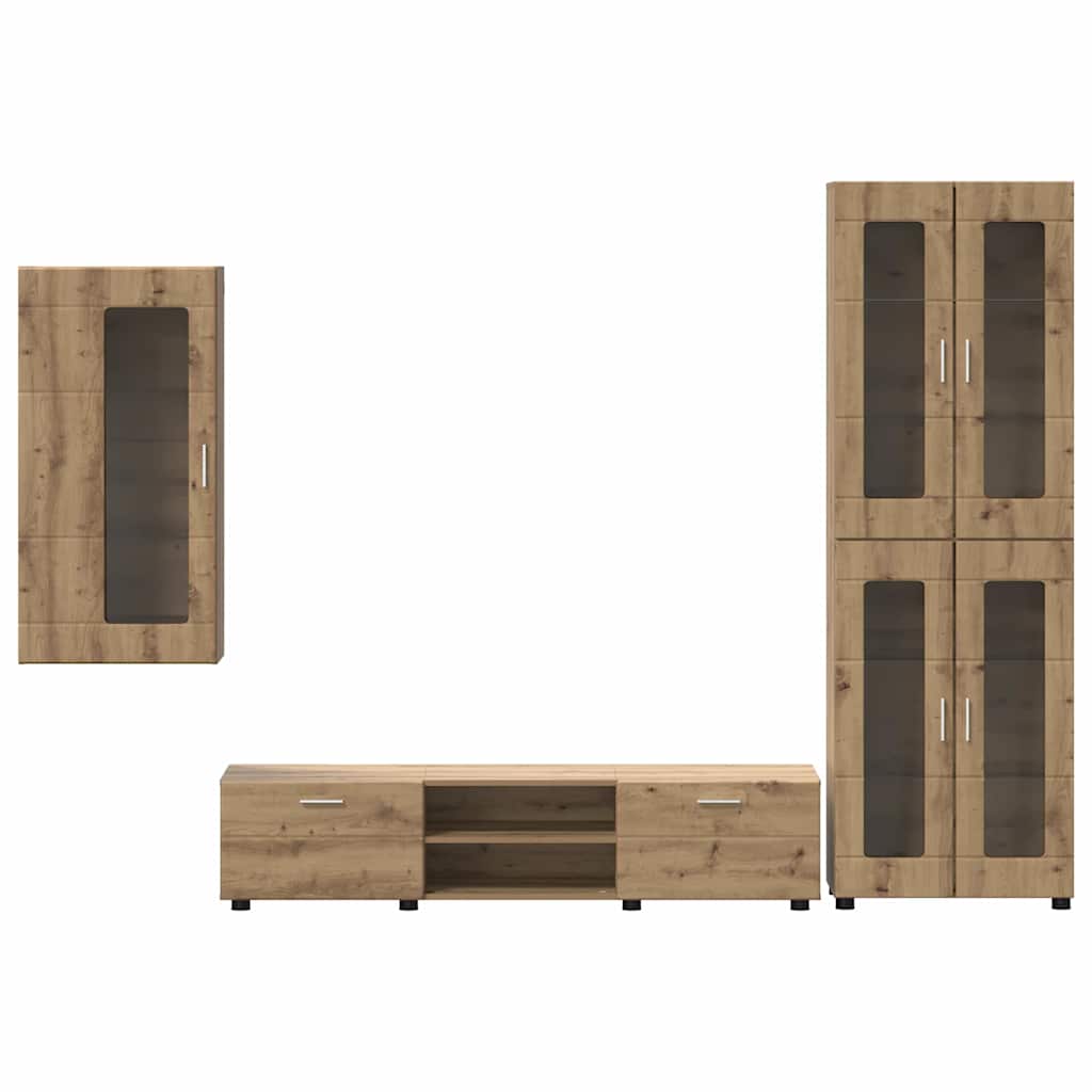 Tv-meubelset met lade FLORIN 3 pcs Artisan Eiken Bewerkt hout is nu te koop bij PeponiXL, paradijselijk wonen!