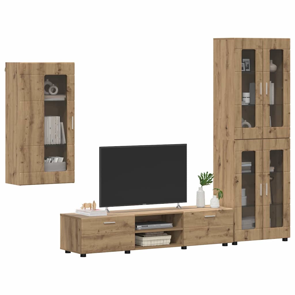 Tv-meubelset met lade FLORIN 3 pcs Artisan Eiken Bewerkt hout is nu te koop bij PeponiXL, paradijselijk wonen!