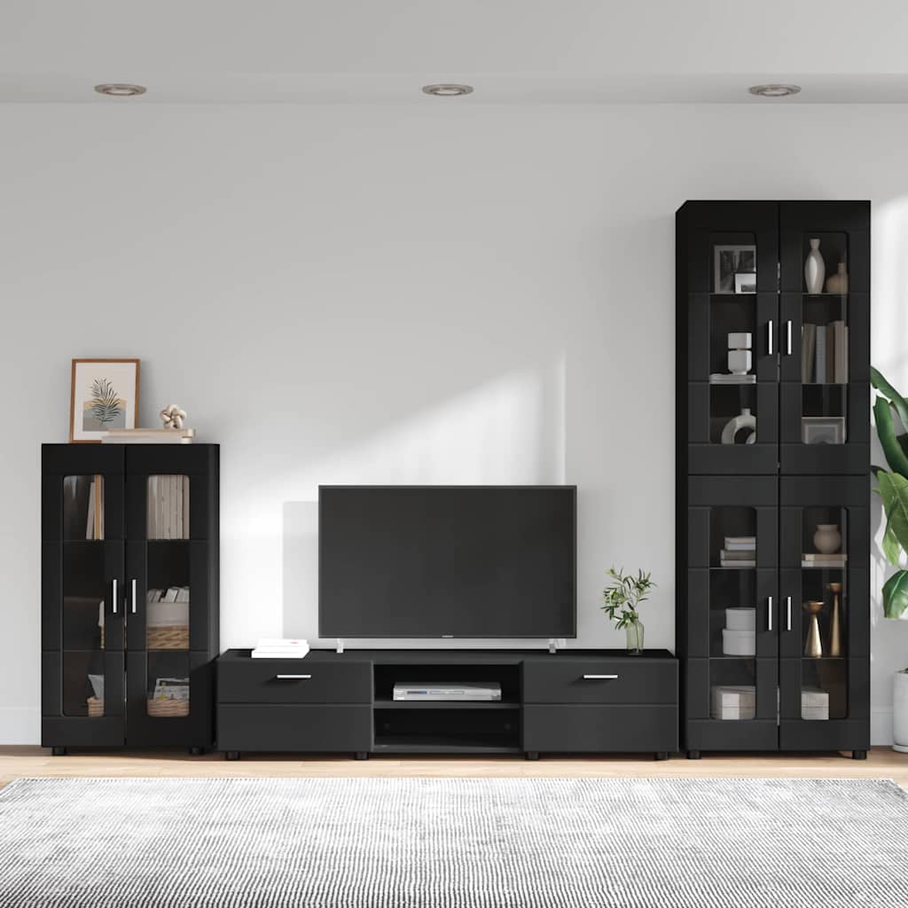 Tv-meubelset met lade met plank FLORIN 3 pcs Zwart Bewerkt hout is nu te koop bij PeponiXL, paradijselijk wonen!