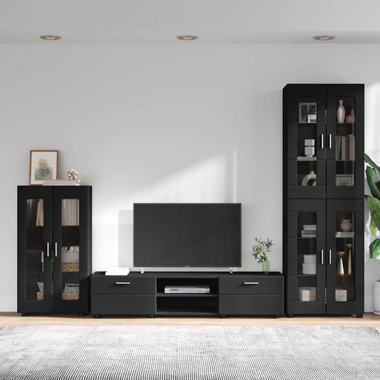 Tv-meubelset met lade met plank FLORIN 3 pcs Zwart Bewerkt hout is nu te koop bij PeponiXL, paradijselijk wonen!