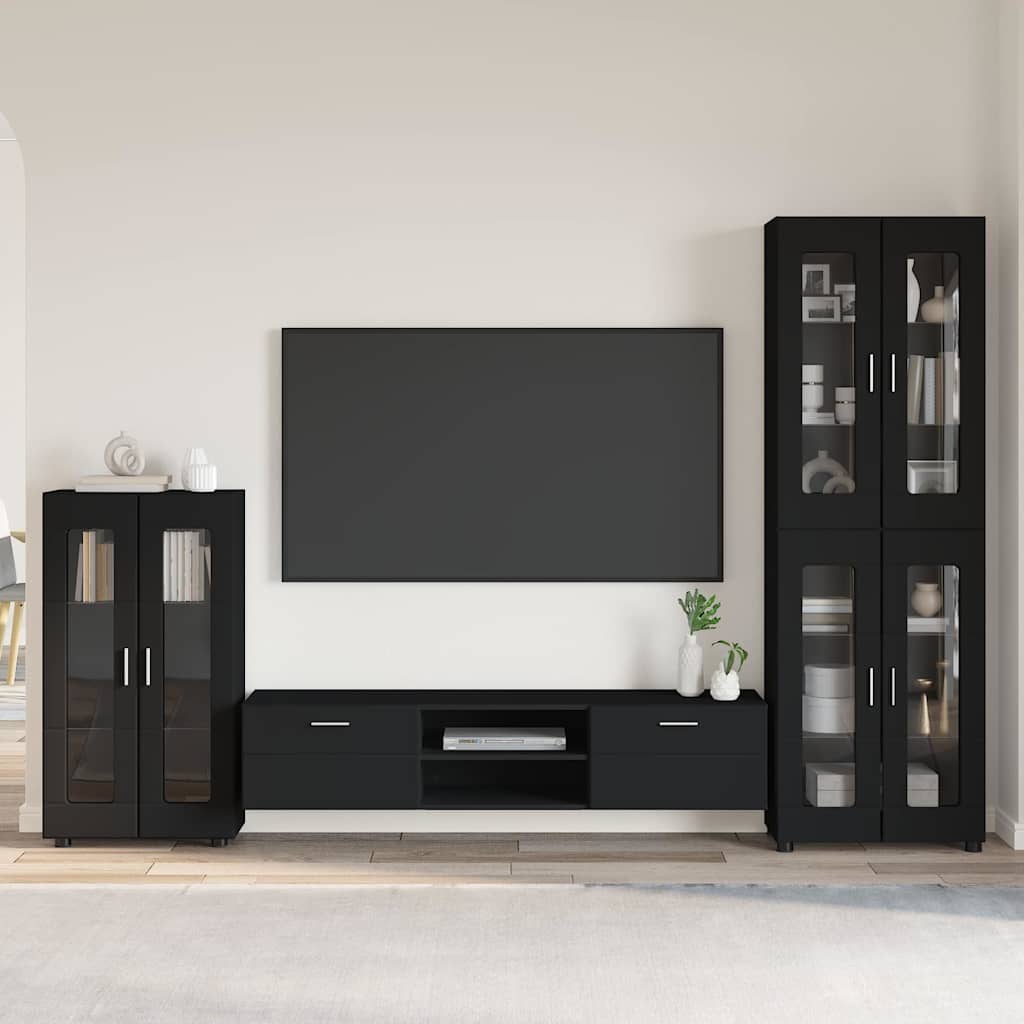 Tv-meubelset met lade met plank FLORIN 3 pcs Zwart Bewerkt hout is nu te koop bij PeponiXL, paradijselijk wonen!