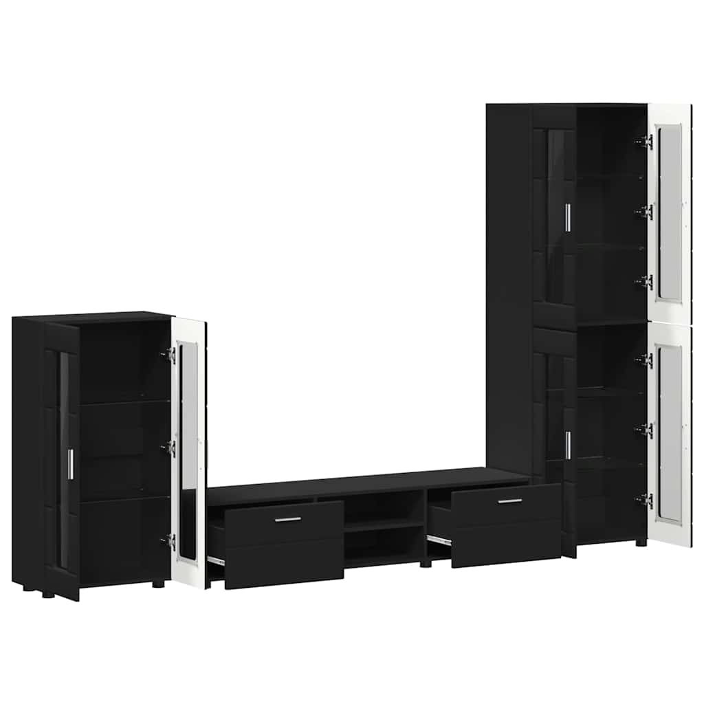 Tv-meubelset met lade met plank FLORIN 3 pcs Zwart Bewerkt hout is nu te koop bij PeponiXL, paradijselijk wonen!