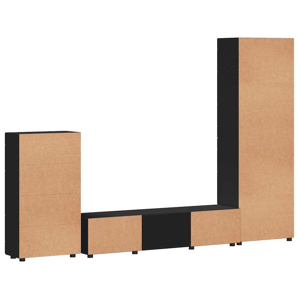 Tv-meubelset met lade met plank FLORIN 3 pcs Zwart Bewerkt hout is nu te koop bij PeponiXL, paradijselijk wonen!
