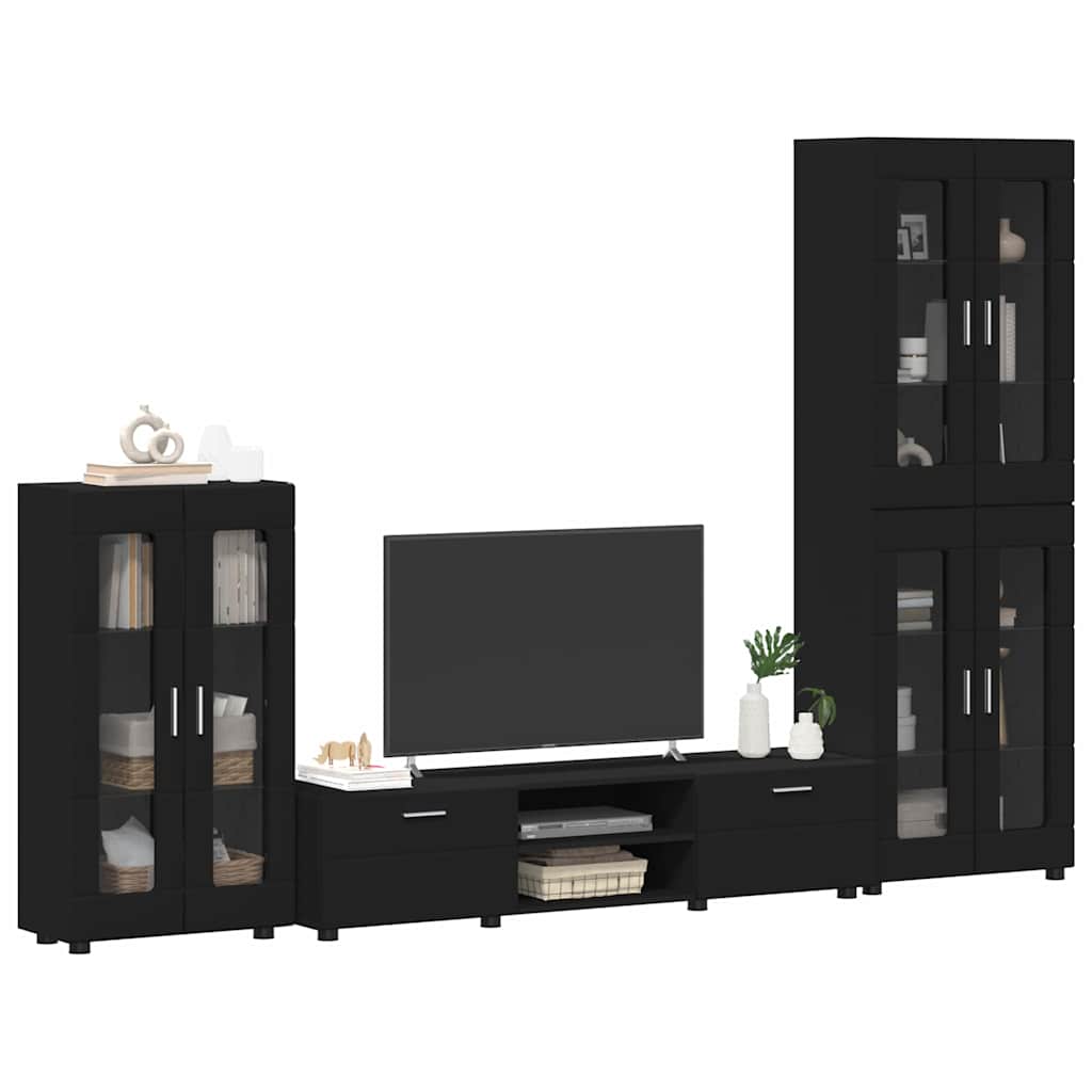 Tv-meubelset met lade met plank FLORIN 3 pcs Zwart Bewerkt hout is nu te koop bij PeponiXL, paradijselijk wonen!