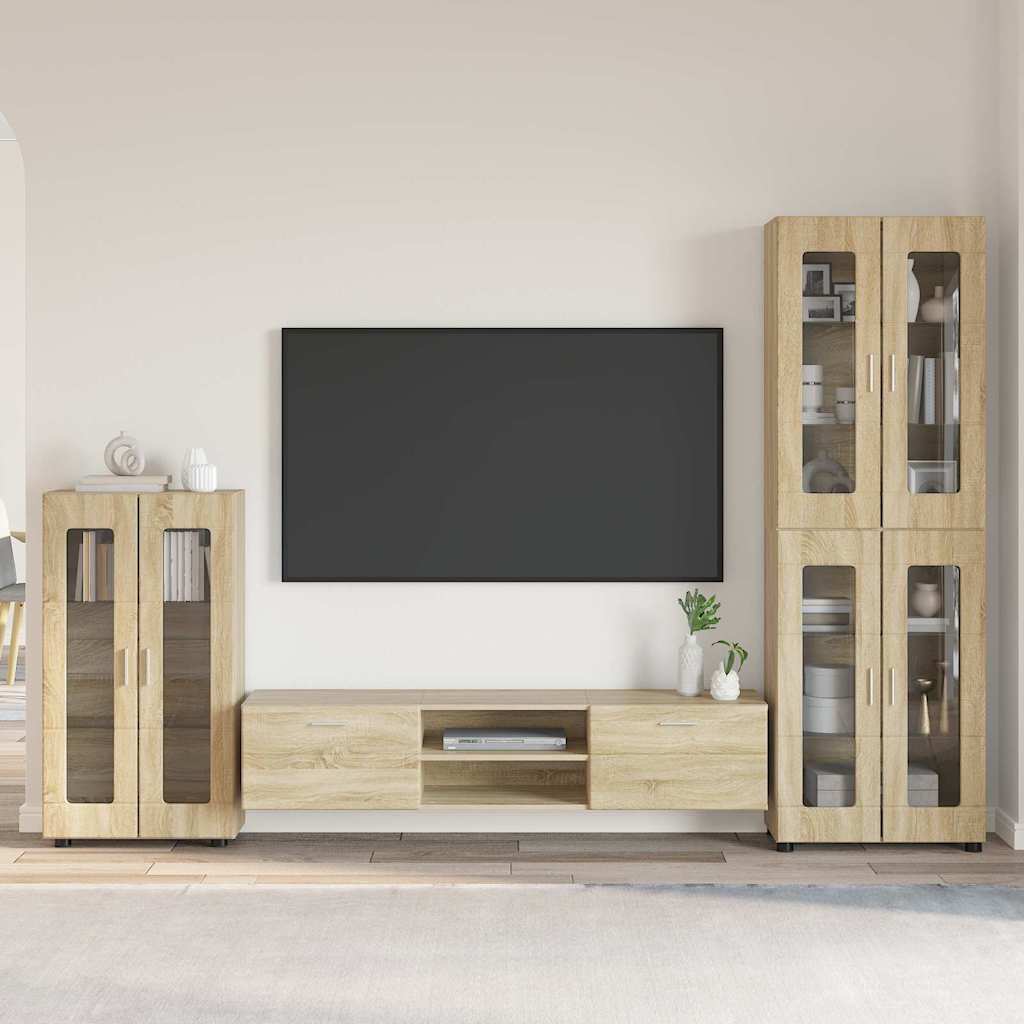 Tv-meubelset met lade FLORIN 3 pcs Sonoma Eiken Bewerkt hout is nu te koop bij PeponiXL, paradijselijk wonen!