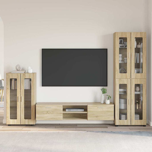 Tv-meubelset met lade FLORIN 3 pcs Sonoma Eiken Bewerkt hout is nu te koop bij PeponiXL, paradijselijk wonen!