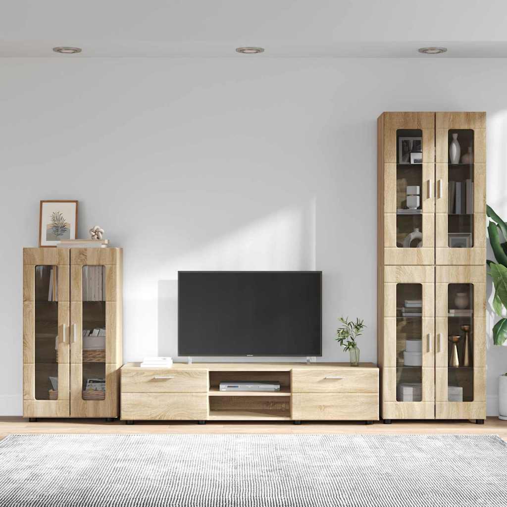 Tv-meubelset met lade FLORIN 3 pcs Sonoma Eiken Bewerkt hout is nu te koop bij PeponiXL, paradijselijk wonen!